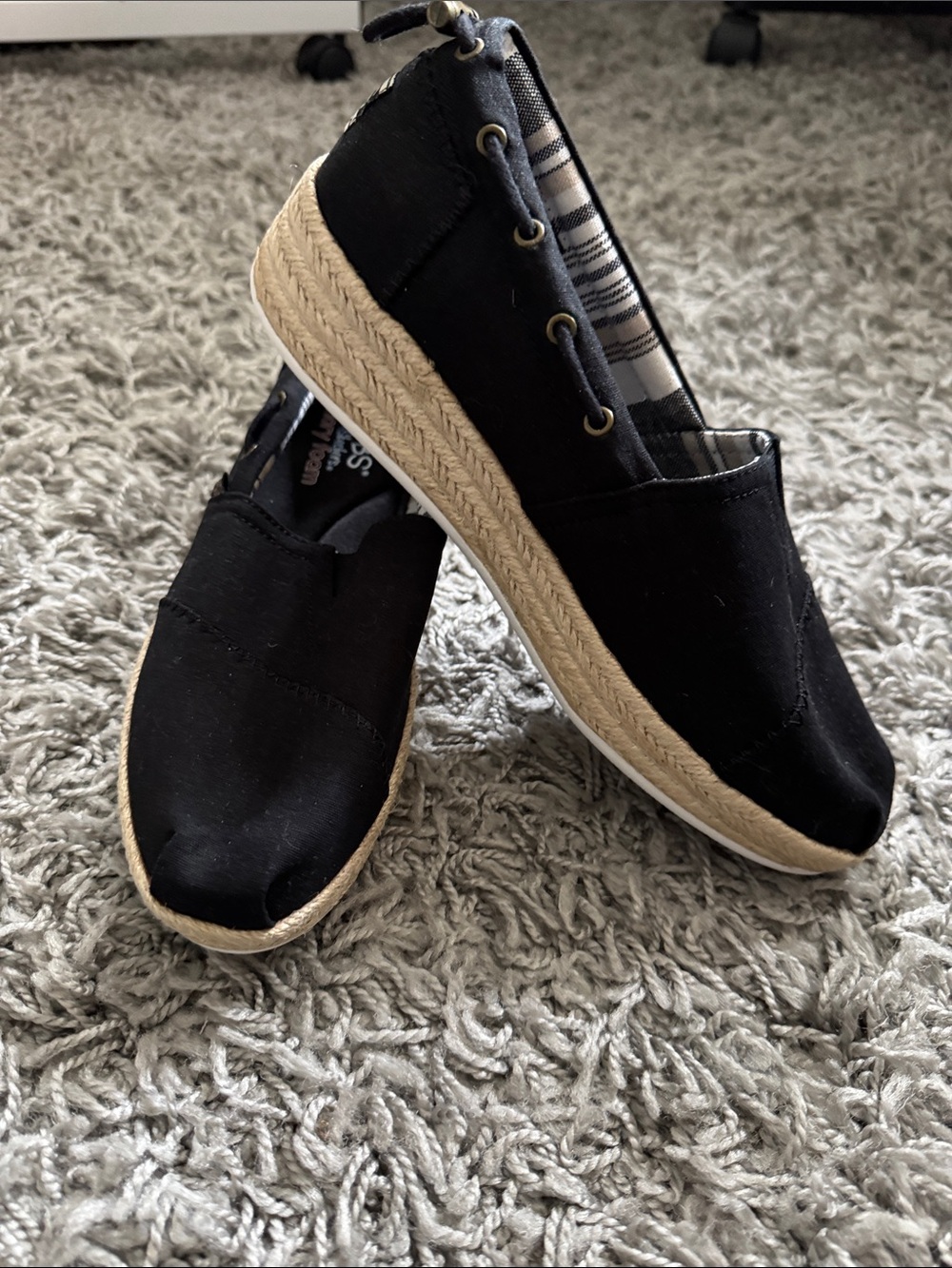 BOBS from Skechers Black Canvas Espadrille Slip-Ons